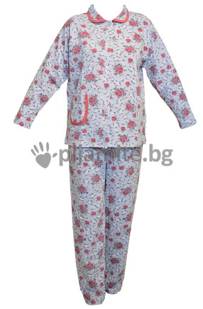 Дамска пижама - дълъг ръкав, вата, с копчета - 21104